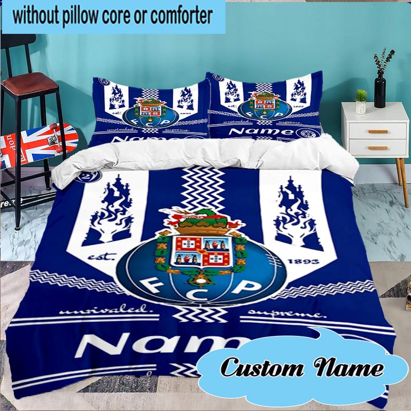Custom Name Porto Love Crest Bedding Set 3pcs, Bedding Set Including 1pc Duvet Cover And 2pcs Pillowcases for Bedroom, Dormitory Gift
