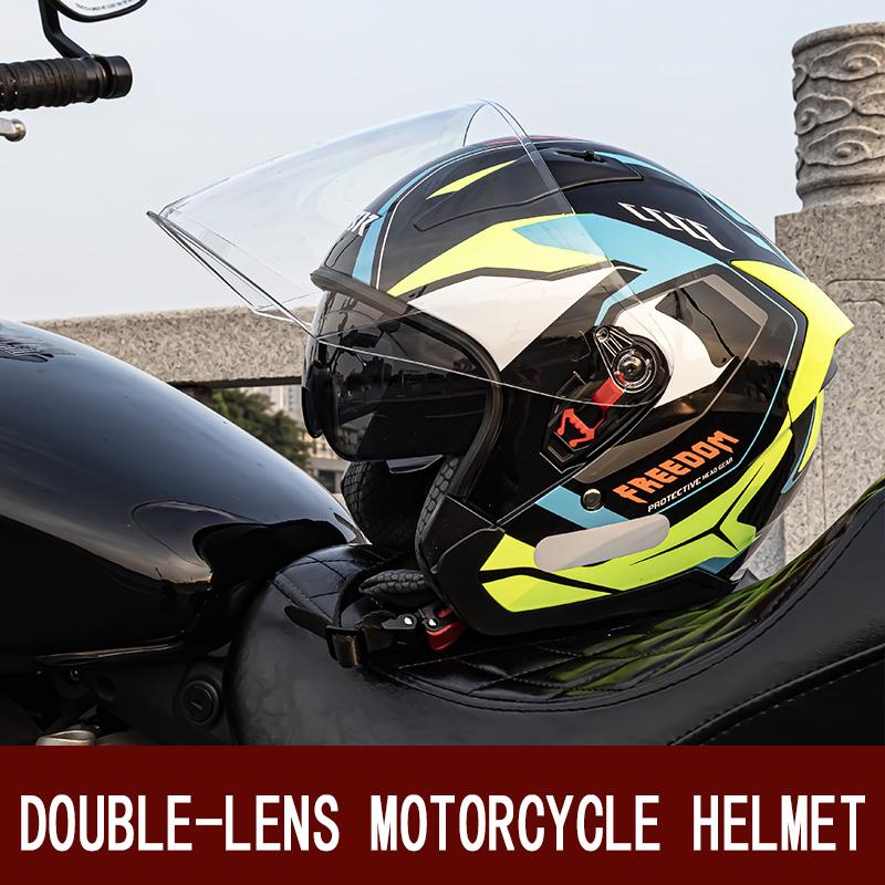 Motorcycle Helmet Warm Retro Cruise 3/4 Helmet Unisex Double Lens Half Helmet Motorcycle Sun Helmet.