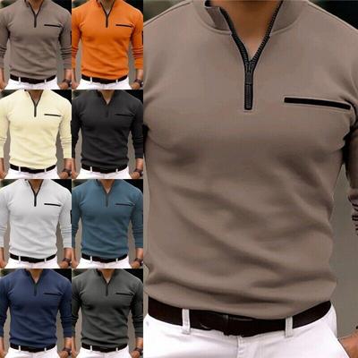 Långärmad pikétröja för män Casual 1/4 Zip Golf Sport Slim Fit Solid T-shirt Topp