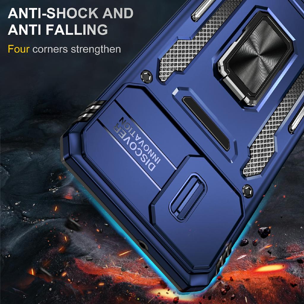 For Samsung Galaxy A06 4G Case Kickstand Slide Lens Lid PC+TPU Drop-Proof Phone Cover