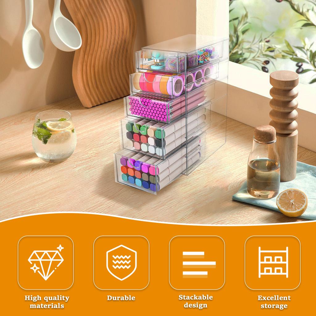 Akrylový zásuvkový úložný box 4/5 vrstev Průhledný stolní organizér Stohovatelný Úložný stojan na kosmetické doplňky Kosmetické stolní psací potřeby