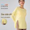 Women's Quick-Dry Loose Fit Yoga Top - Slit Round Neck, Long Sleeve, Comfortable Summer Sports T-Shirt