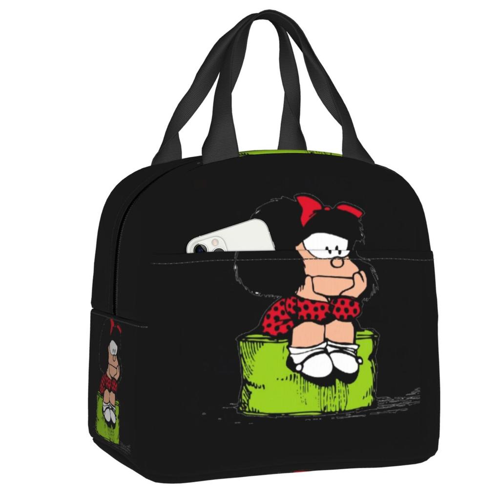Maßgeschneiderte Mafalda Manga Thermoisolierte Lunchtaschen Damen Argentinien Cartoon Tragbarer Lunchbehälter für Reiseaufbewahrung Lebensmittelbox
