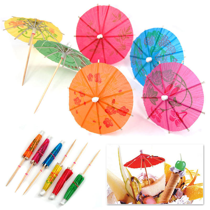 40Pcs Paper Cocktail Parasols Umbrellas Party Wedding Supplies Luau Drink Stick