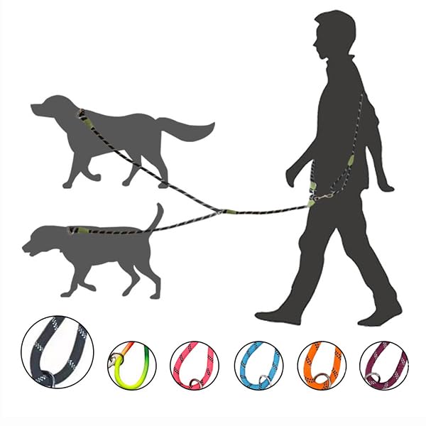

Dog shoulder shoulder reflective leash, strap, slip-proof, hands-free, 2-way (two-dog pull, black) [Product]