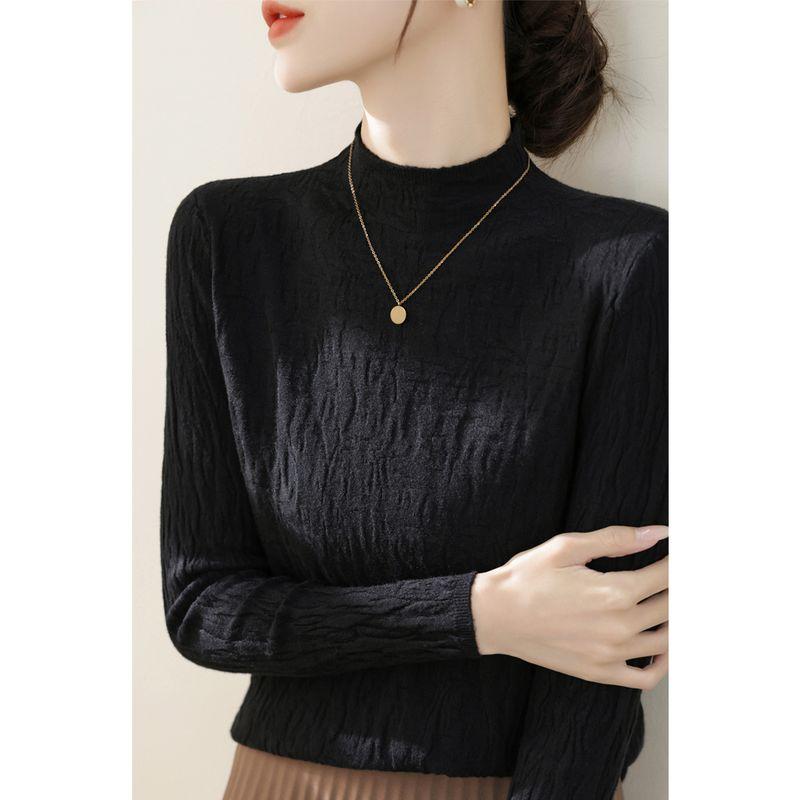 

Winter Wool Silm Can Be Outerwear Sweater Inner Bottoming Shirt New Arrival Half-High Collar Long Sleeves Texture Knitwear Female