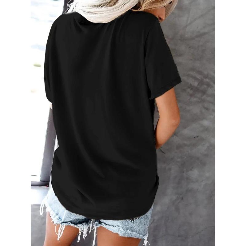 Womens Floral Print Tee Round Neck Short Sleeve Casual Everyday Top