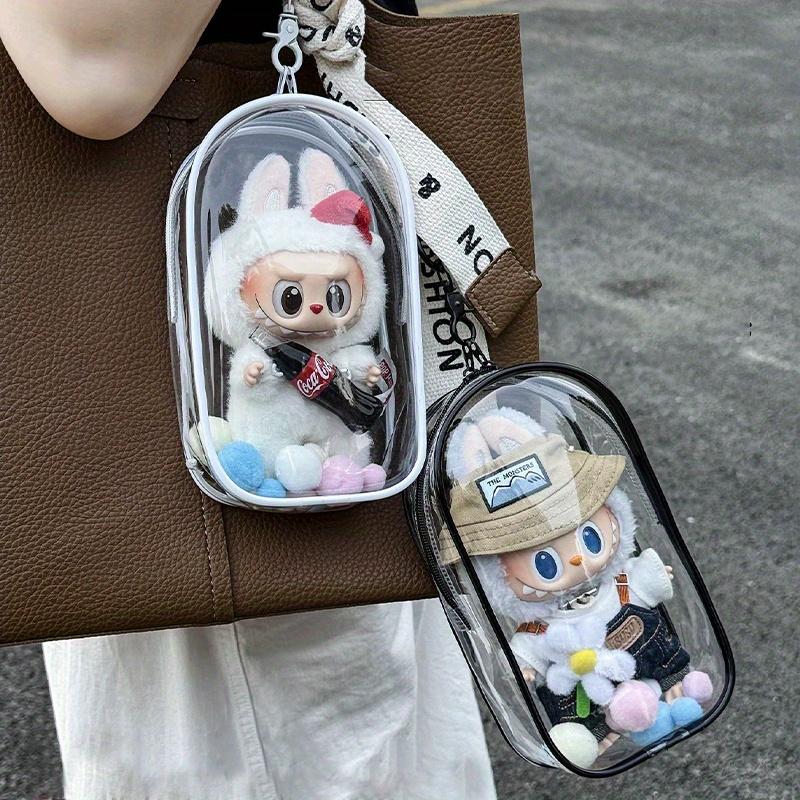1 Labubu Dust Cover, PVC Transparent Portable Storage Bag for Outdoor Use, Labubu Doll Walking Bag
