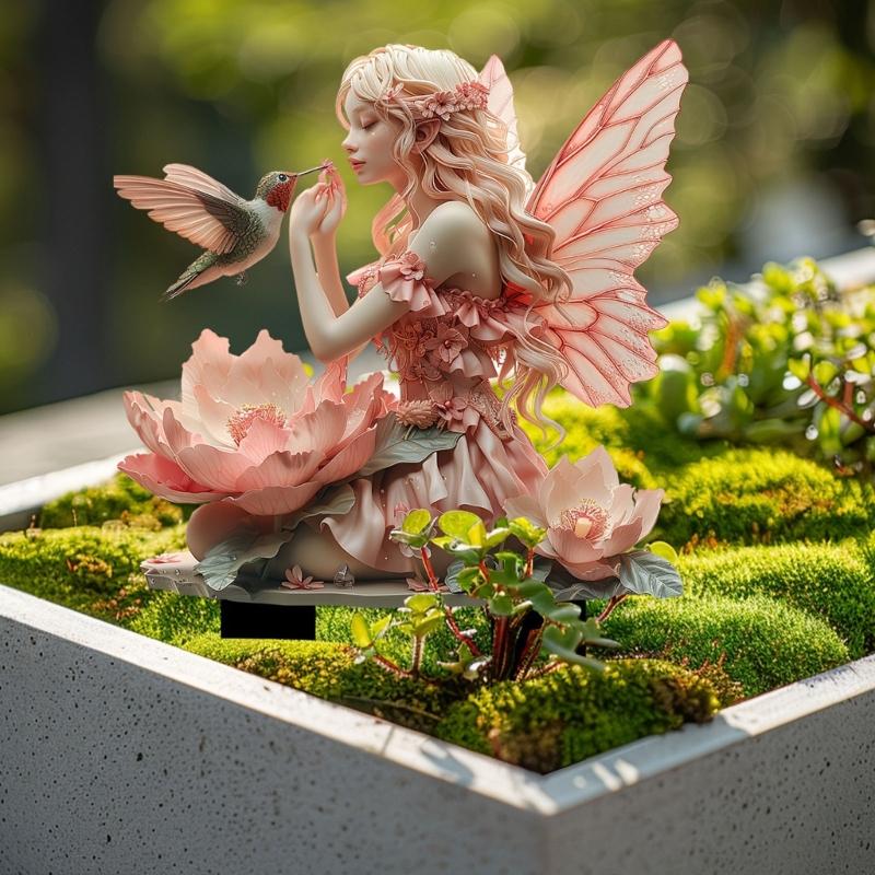 Transparents Acrylic Garden Art Stake Featuring Fairies Flower Pattern for Outdoor Home Decoration