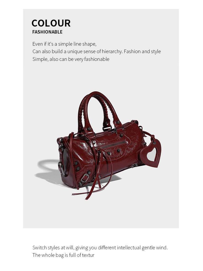 Stylish Dark Rivet Motorcycle Bag – High-End, Large-Capacity Shoulder/Crossbody Tote for Trendy Women