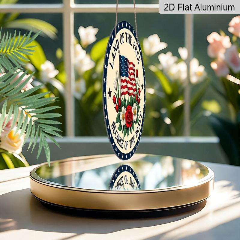 2D Flat Round Aluminum Wall Decor, Memorial & Independence Day Themed, Indoor Outdoor Hanging Plaque, Home Commemorative Gift