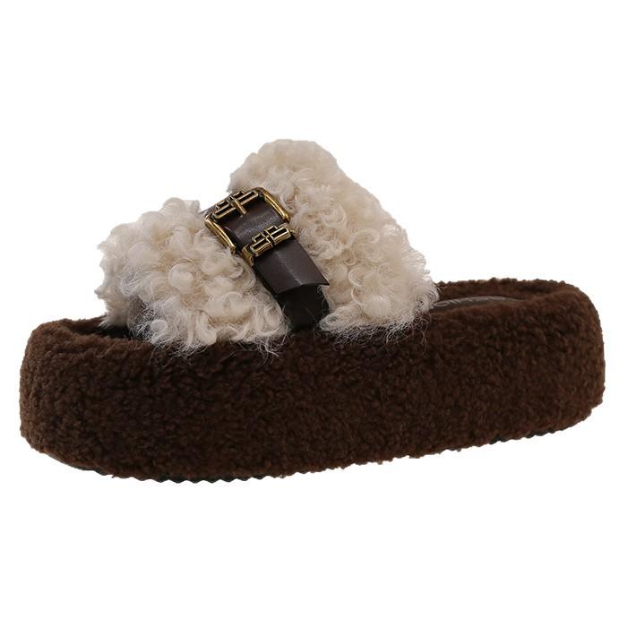 Fairy wind thick bottom fluffy drag girl wearing ins trendy small fragrant wind 2025 new autumn and winter French lazy cotton slippers
