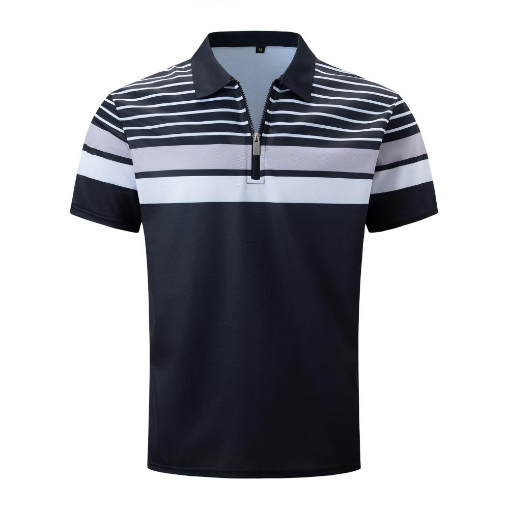 Men's Casual Polo Shirt with Collar and Zipper T-shirt Top