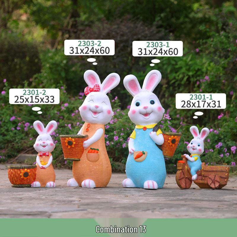 Outdoor Cartoon Rabbit Garden Decoration - Animal Flower Pot Sculpture for Kindergartens and Courtyards