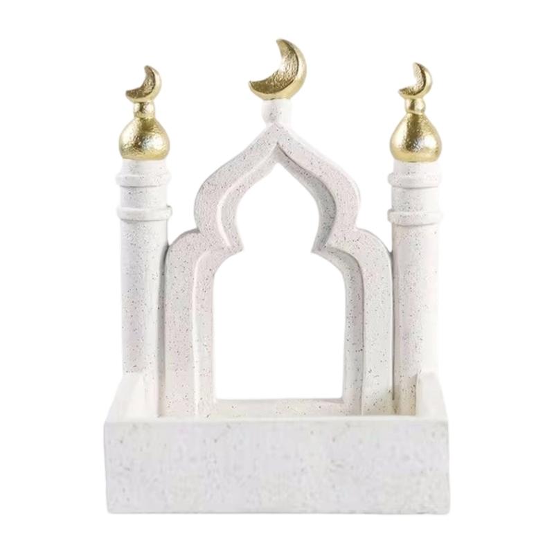 Gold and White Mosque Tower Model with Storage Box,Ramadans Eid Home Decors Decorative Ornament for Table Bookshelf