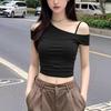 New Style Pure Desire Short Spicy Girl One-Shoulder Black Asymmetrical Neck Off-Shoulder Unique and Chic Top for Women Summer Short-Sleeve T-Shirt