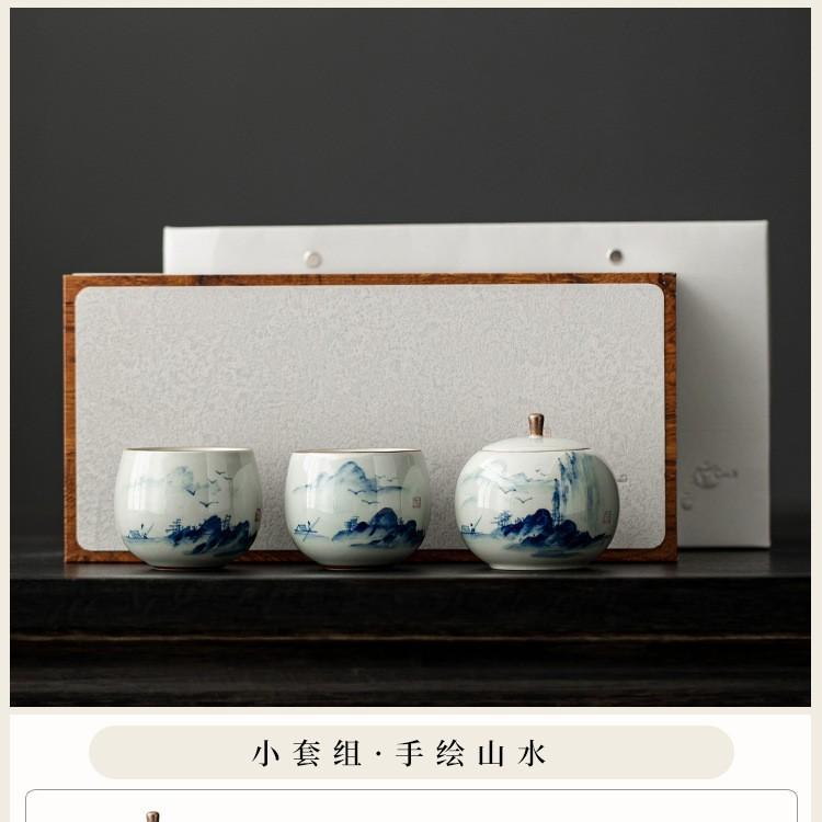 High-end hand-painted master cup, ceramic tea can, small creative gift box set, gift for teachers, elders and friends