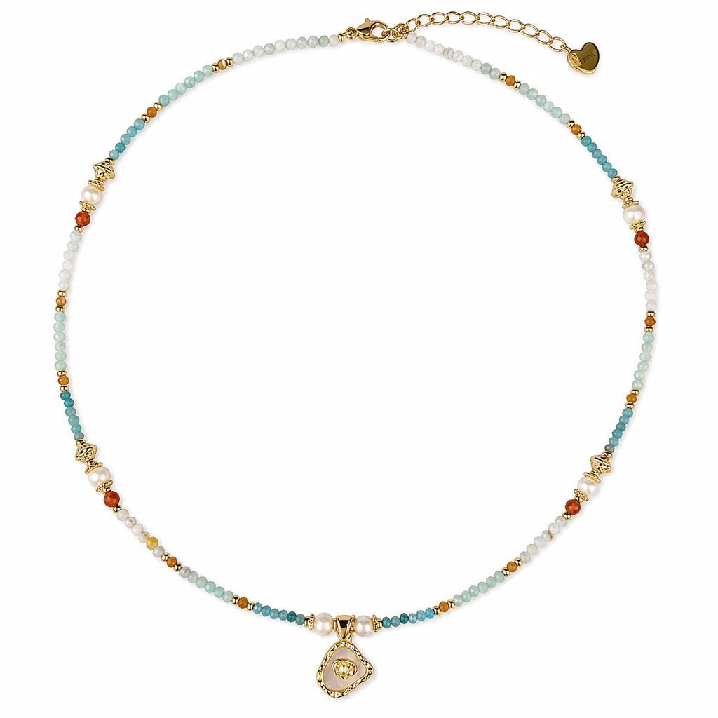 Chinese Style Blue Tungsten Freshwater Pearl Beaded Clavicle Chain Necklace Medieval Style for Women Jewelry Accessories