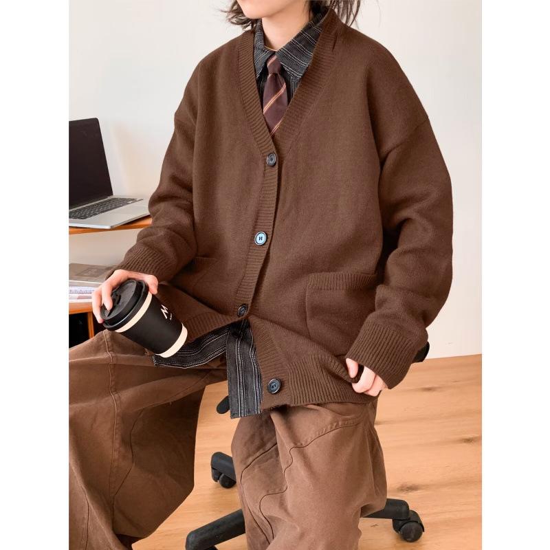 Мужской японский винтажный кардиган в стиле колледжа - Осенне-зимний модный свободный вязаный свитер L