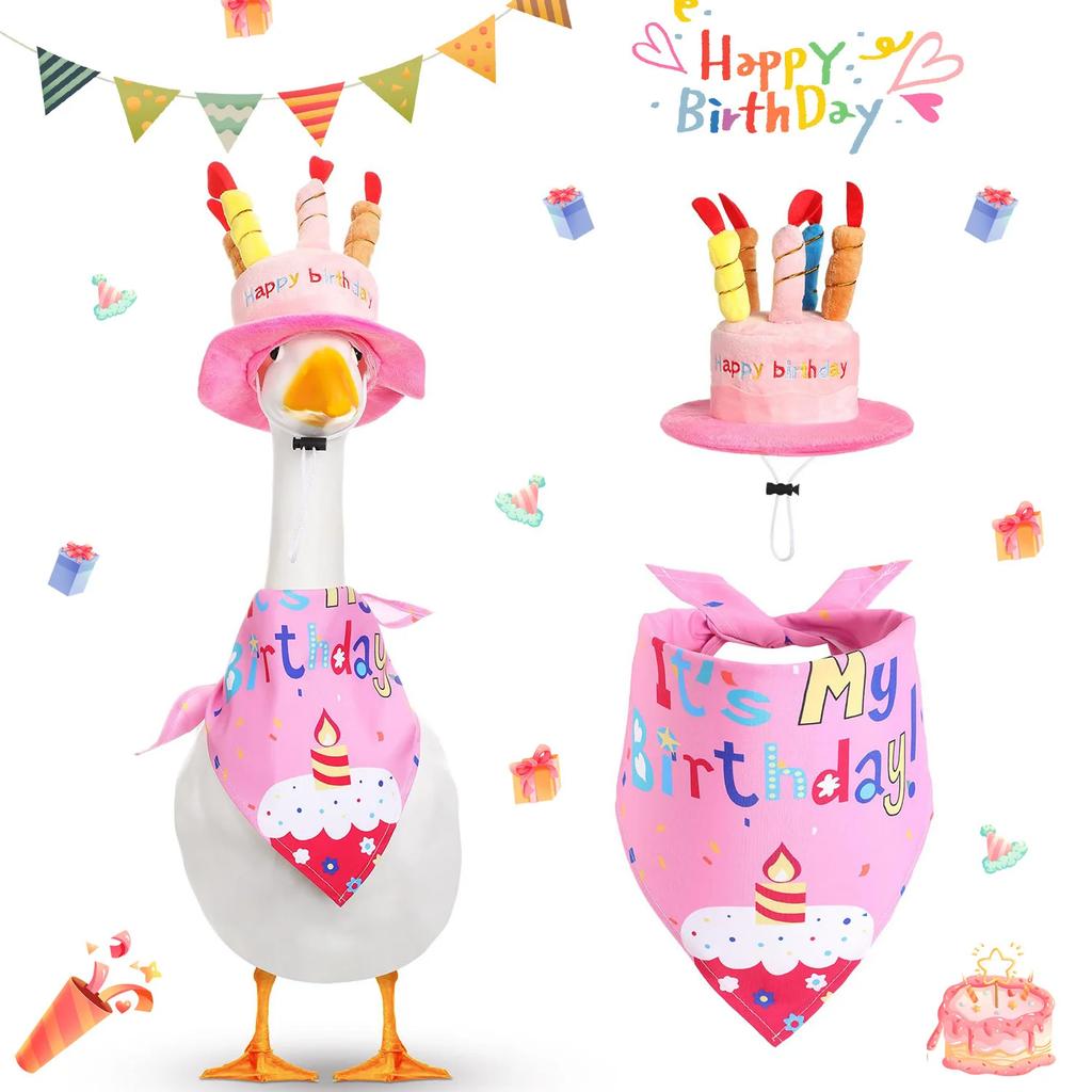 Cake Hat And Bandana Ensemble for 17-23 Inch Plastic Goose And Duck Decorations Lightweight Hat with Adjustable Bandana