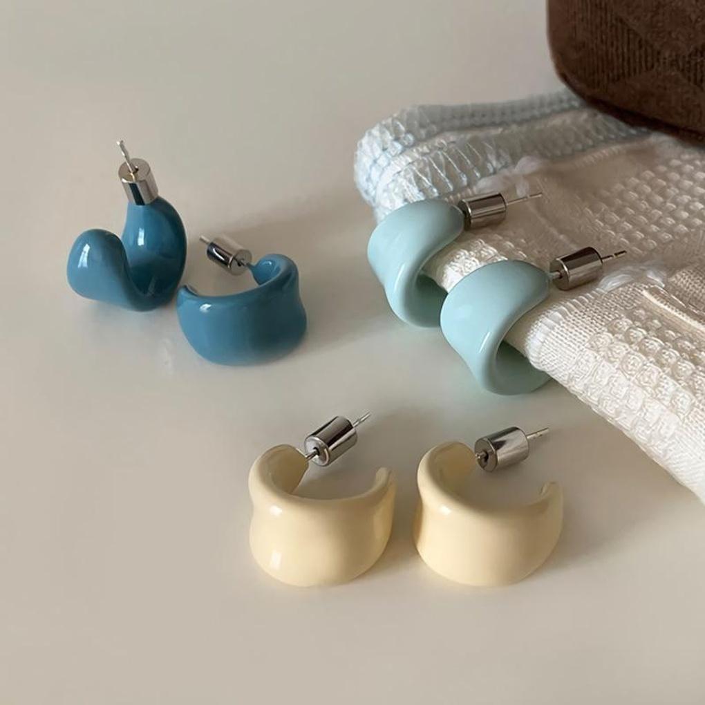 

Women s Enamel Candy Color C-Type Earrings Smog Blue