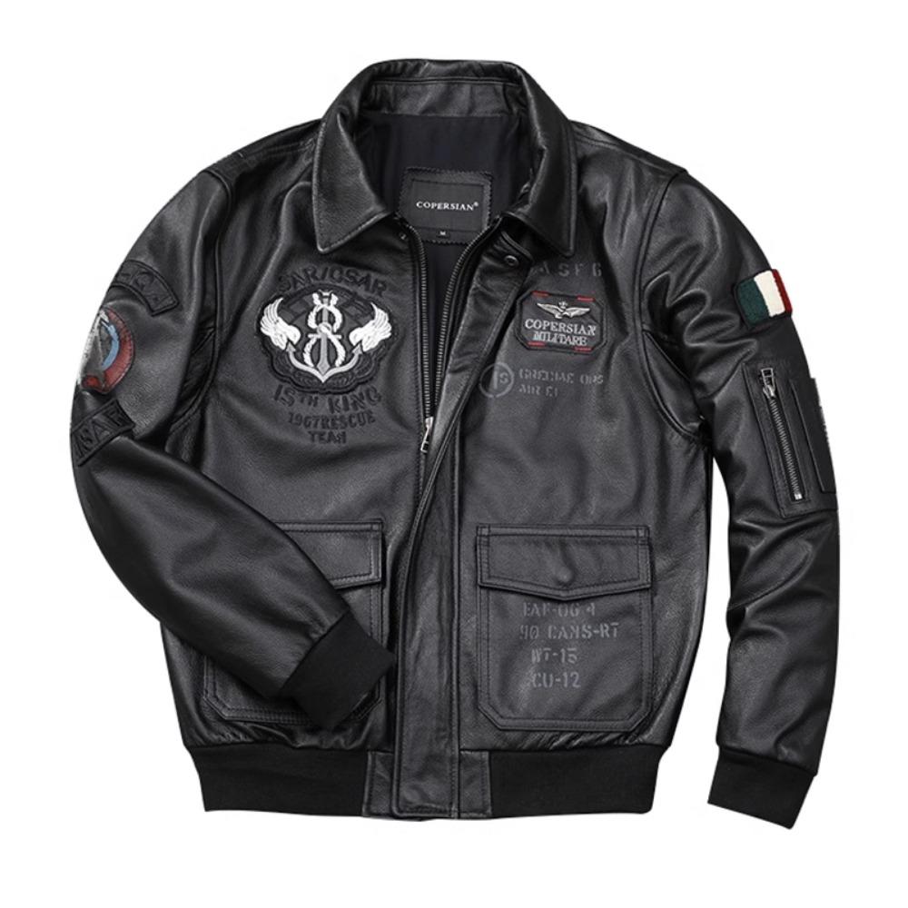 Chinese Size Genuine Leather Jacket for Men Real Cowhide Skin Military A2 Flight Suit Embroidered Pilot Coats Mens Aviation Clothing Autumn