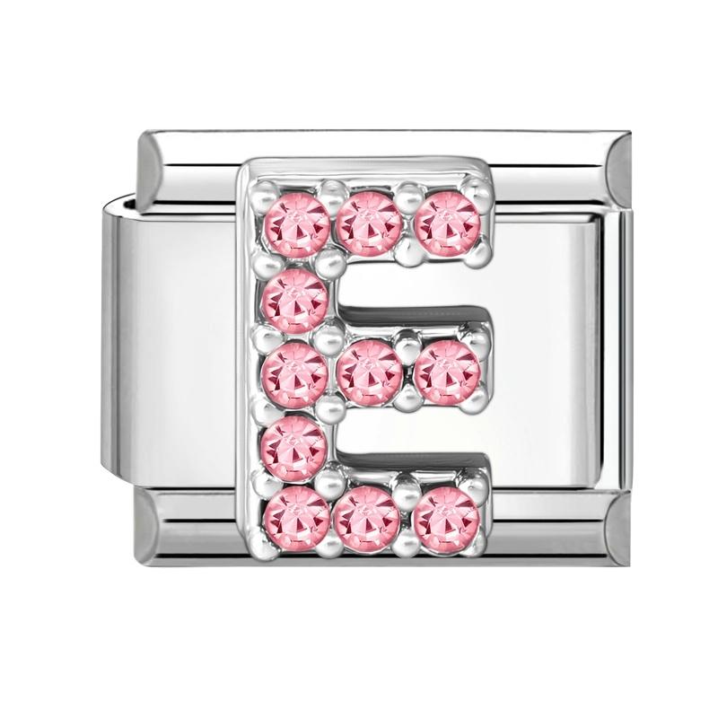 1pz Micro Intarsiato Zirconia Rosa Full Zircone 26 Lettere Inglesi Fascino Italiano Adatto Bracciale in Acciaio Inossidabile da 9mm Gioielli Fai da Te