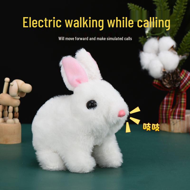 Interactive White Plush Rabbit Toy: Walks, Cries, and Moves Ears