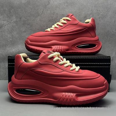 Men's Winter Leather Casual Sneakers With Air Cushion Soles - Trendy Height-Boosting Shoes