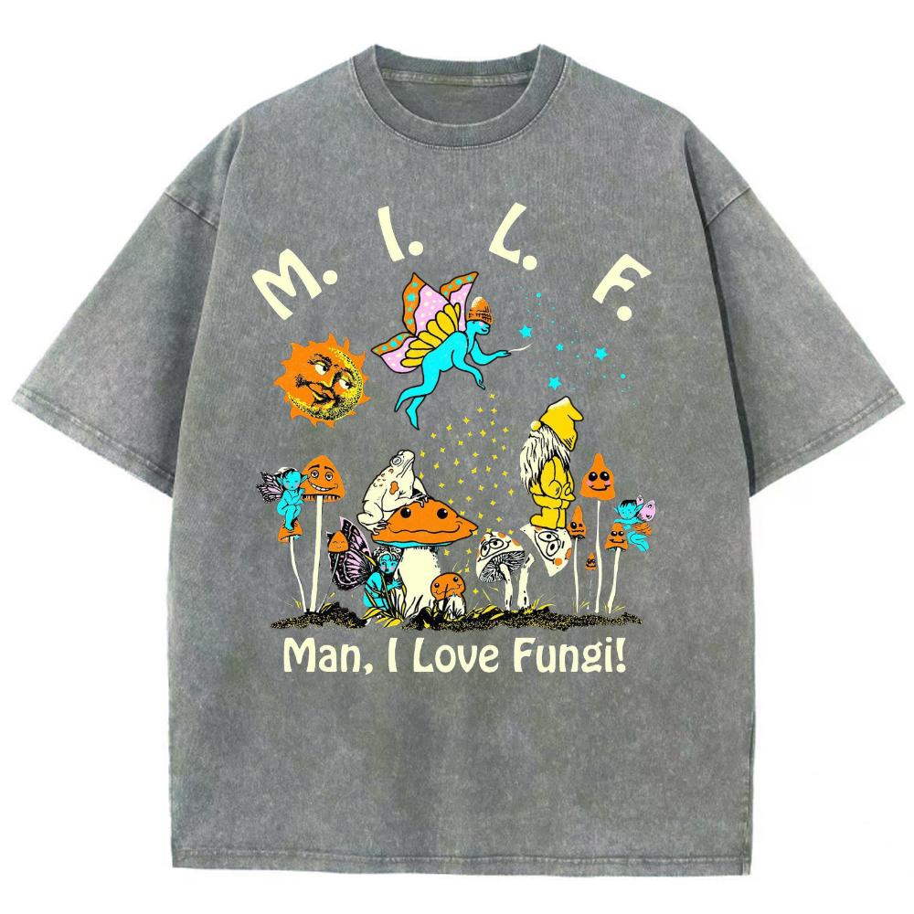 Fungal Plant Print Women's Wash T-Shirt Loose Couple Oversized Short Sleeve Spoof Design Fashion Top Summer