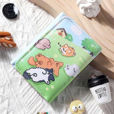 Mini 3 Folds Money Coin Purse PU Leather Cute Kitten Dog Wallet Money Bag INS Style Card Wallets for Girls Students Gift