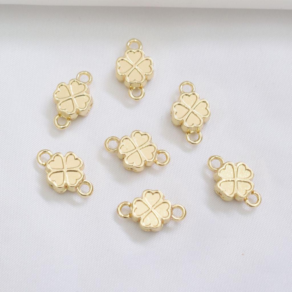 10pcs Color Retention 14K Gold Four-Leaf Clover Magnet Buckle, Lucky Jewelry Buckle, Accessories Diy Handmade Beaded Material, Finishing Button Head