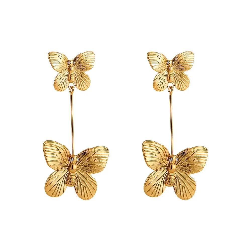 Individual Butterfly Insect Stainless Steel Earrings 18K Gold Color Waterproof Earring Elegant Dangling Charm Jewelry for Women