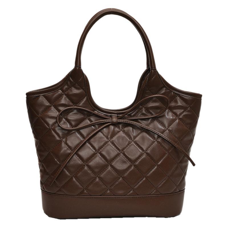 New ultra-light large-capacity handbag bag women's autumn new fashion Lingge bow vegetable basket bag shoulder bag