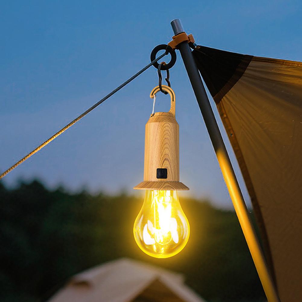 LED Camping Lights USB Rechargeable 3 Lighting Modes Dimmable Vintage Light Bulbs with Hook Outdoor Camping Hiking Tent Lantern