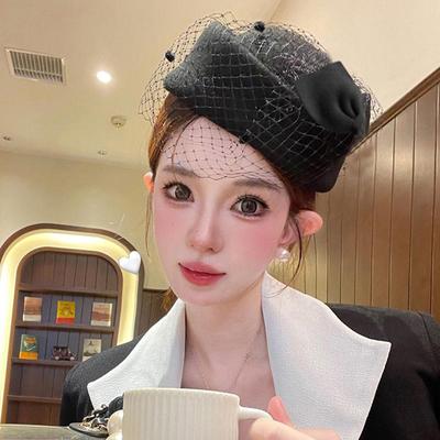 High-End Damen Fedora Hut: Herbst/Winter Schleife Mesh Wolle, Koreanischer Stewardess- & Britischer Stil