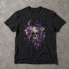 Gothic Skull Floral T-Shirt, Purple Roses Crescent Moon Goth Tee
