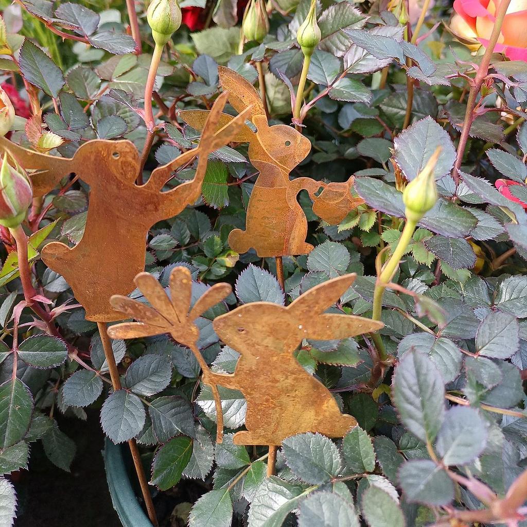3pcs Metal Iron Rabbit Plant Pot Flower Insert Decorative Gardening Floral Arrangement Holder