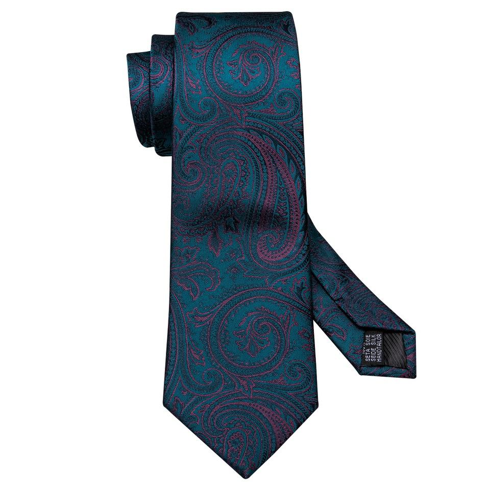 Barry.Wang Floral Ties for Men Woven Paisley Wedding Necktie Handkerchief Cufflinks Formal Casual Set