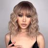 XINRAN Short Blonde Wigs with Bangs Synthetic Wavy Blonde Wigs for Women Curly Pastel Ombre Blonde Wig for Daily Use Cosplay