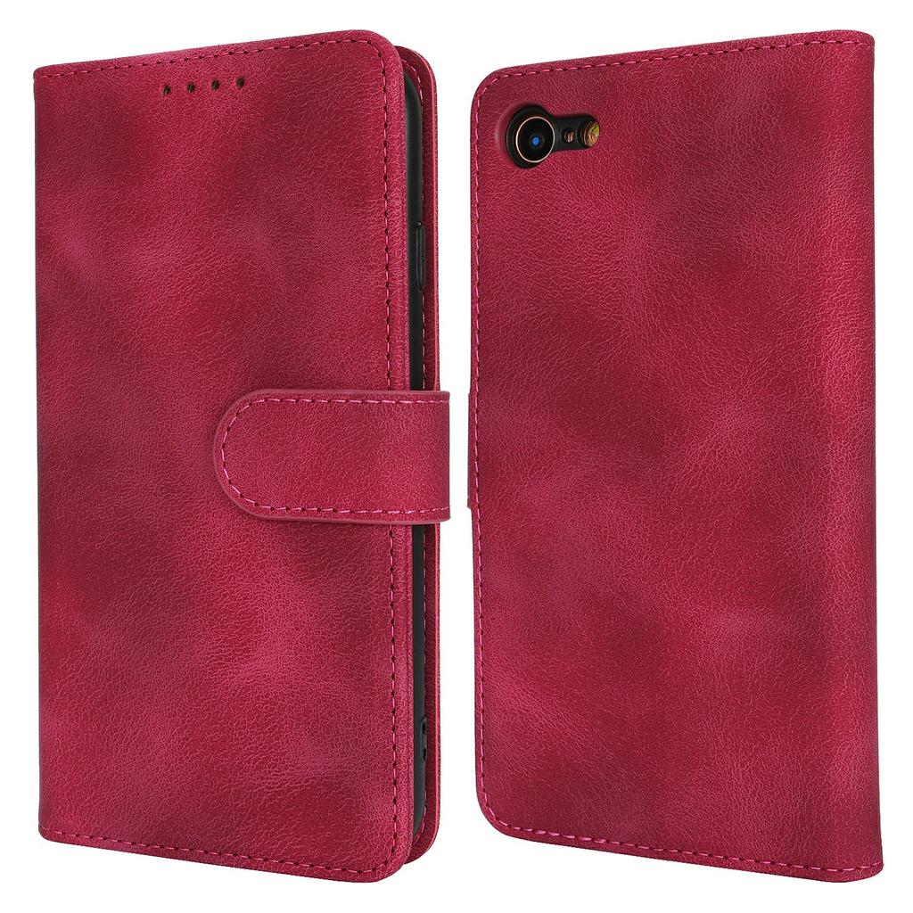 Wallet Case for iPhone SE (2022)/(2020)/8/7 Double Folded Edge Skin Touch PU Leather Flip Phone Cover