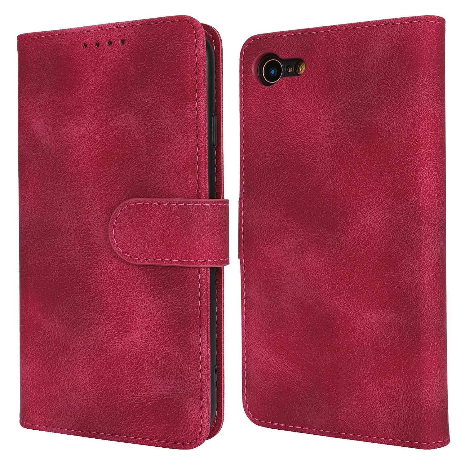 

Чехол-кошелек для iPhone SE (2022)/(2020)/8/7 Чехол-книжка из ПУ-кожи с двойным сложенным краем и тактильной поверхностью Wine Red