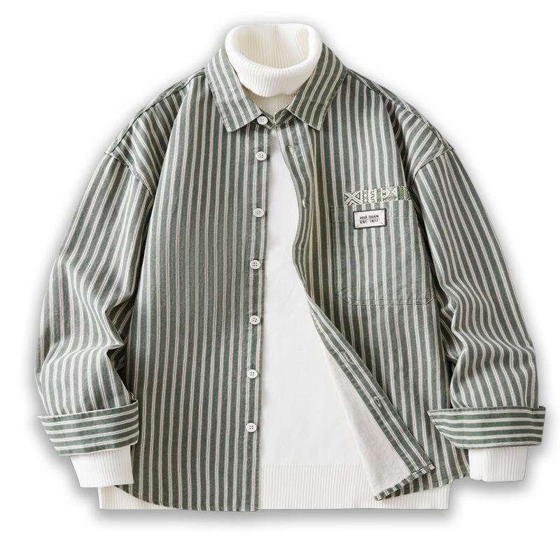 American Retro Striped Long-sleeved Striped Shirt Men's Spring New Versatile Jacket