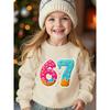 Unisex Kids Black Crewneck Sweatshirt For 4-12 Boys Girls Donut Ice Cream Candy Sprinkles Number 67 Print Soft Fleece Long Sleeve Pullover