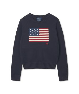 POLO RALPH LAUREN W Flag Cotton Crewneck Sweater - Navy