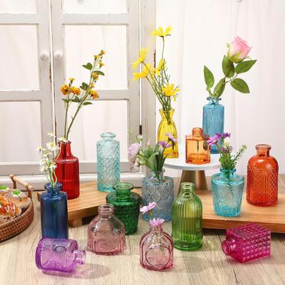 10Pcs Colorful Glass Flower Bud Vases Vintage Hydroponic Flower Planter Small Vase for Wedding Table Decoration DIY Gifts