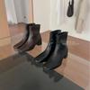 2025 autumn and winter new square head thick heel rear zipper low tube thin Martin women's short boots