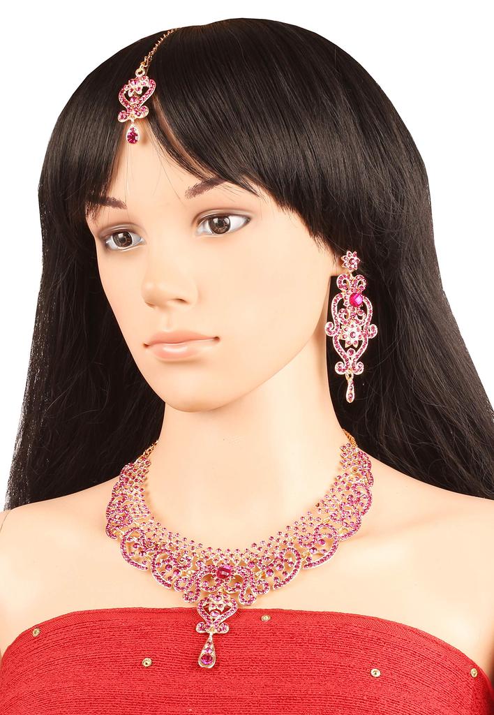 Touchstone Indian Bollywood Royal Look Stunning Designer Jewelry Necklace Set for Women Pink