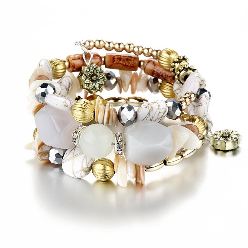 European & American Bohemian Multi-layer Agate Shell Elastic Bracelet for Women