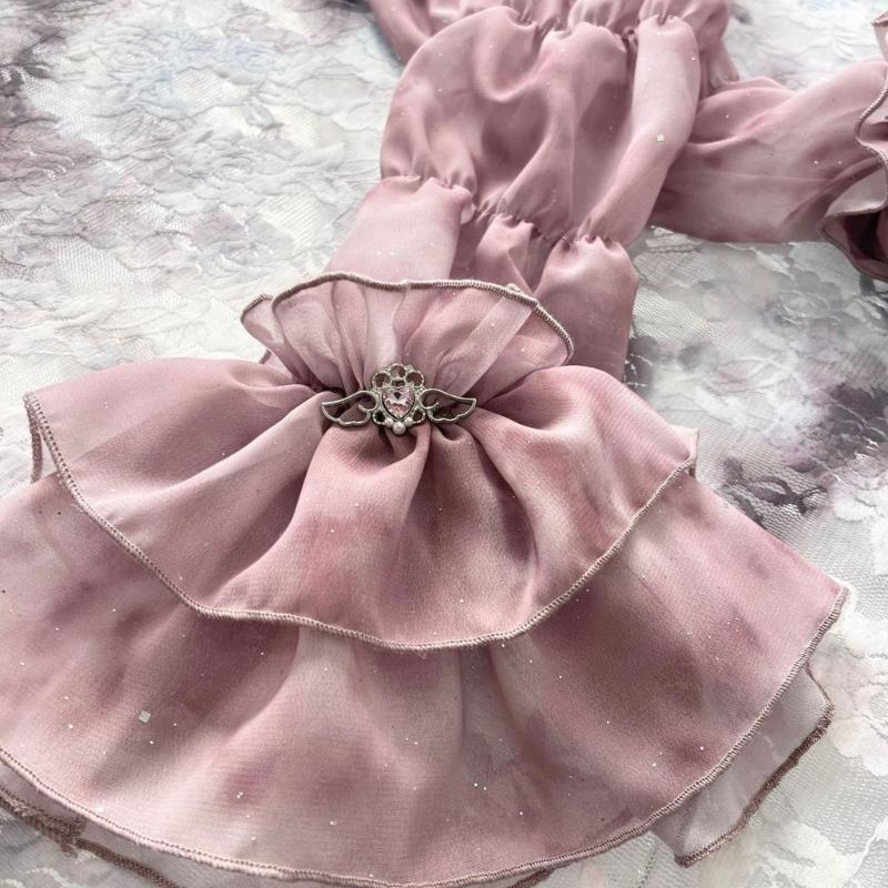 Elegant Lace Trimmed Chiffon Arm Sleeves With Ruffled Detail Photoshoot Costume Sleeves For Cosplay And Anime Fashion